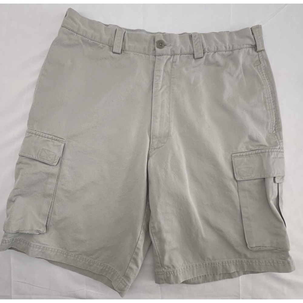 Perry Ellis Cottons Cargo Shorts Mens 36 Beige Cotton Utility Pockets 9" Inseam